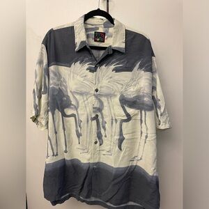 Jams World gray white rayon flamingo aloha shirt Large